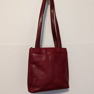 Jones New York Burgundy Leather Shoulder Tote Bag